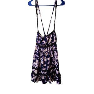 Urban Outfitters Size Large Womens Dress Blue Motif Mini Black Lace Accents NWT